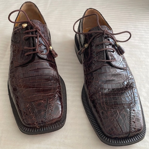 David Eden Glasgow Crocodile Head Brown Dress Shoes Men’s size 8 Exotic Leather - Picture 5 of 13